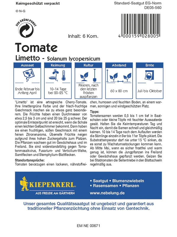 Cherrytomate Limetto F1 | Kirschtomatensamen Von Kiepenkerl 3 Cherrytomate Limetto F1 | Kirschtomatensamen Von Kiepenkerl