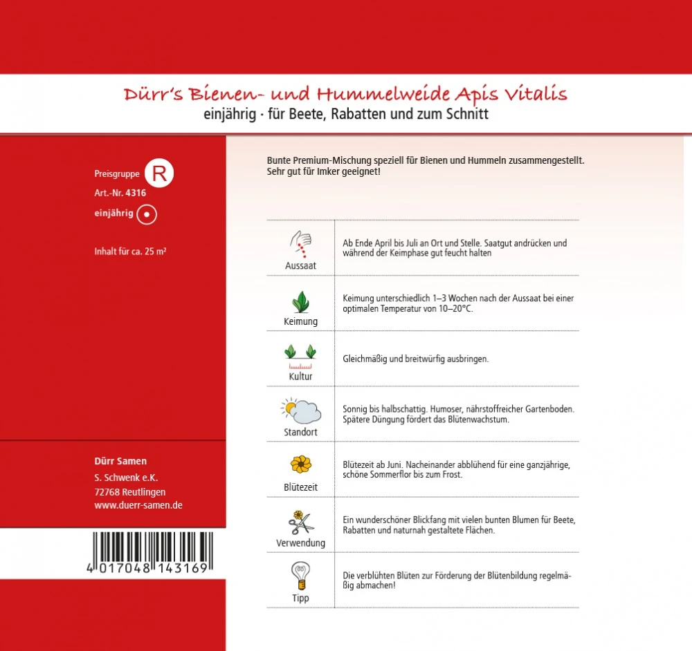 Bienen- Und Hummelweide Apis Vitalis 25 M² | Blumensamen Von Dürr Samen 3 Bienen- Und Hummelweide Apis Vitalis 25 M² | Blumensamen Von Dürr Samen