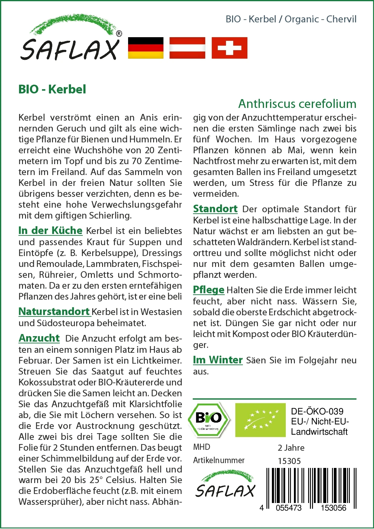 Kerbel | BIO Kerbelsamen Von Saflax 3 Kerbel | BIO Kerbelsamen Von Saflax
