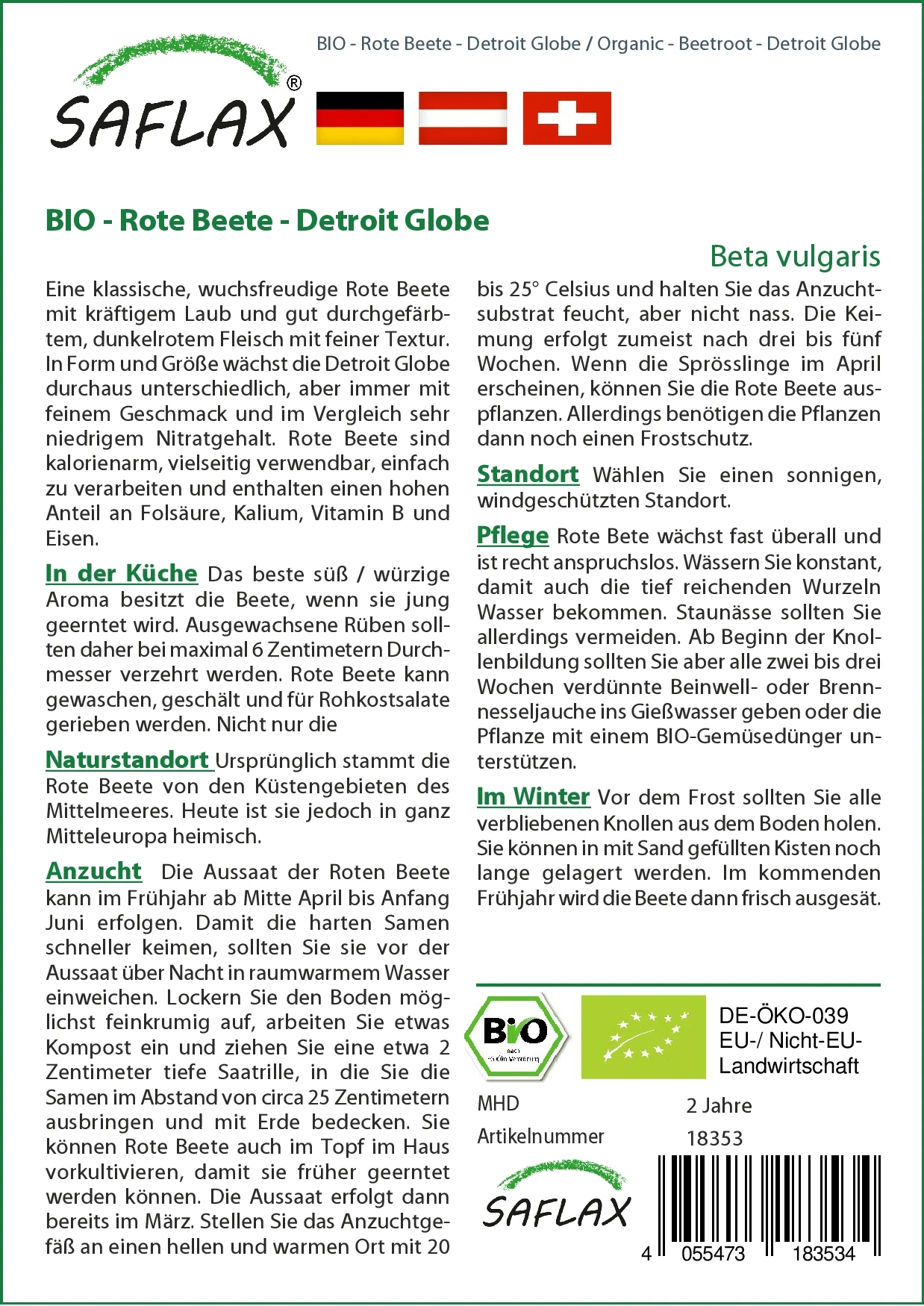 Rote Beete Detroit Globe | BIO Rote Beetesamen Von Saflax 4 Rote Beete Detroit Globe | BIO Rote Beetesamen Von Saflax – Bild 2