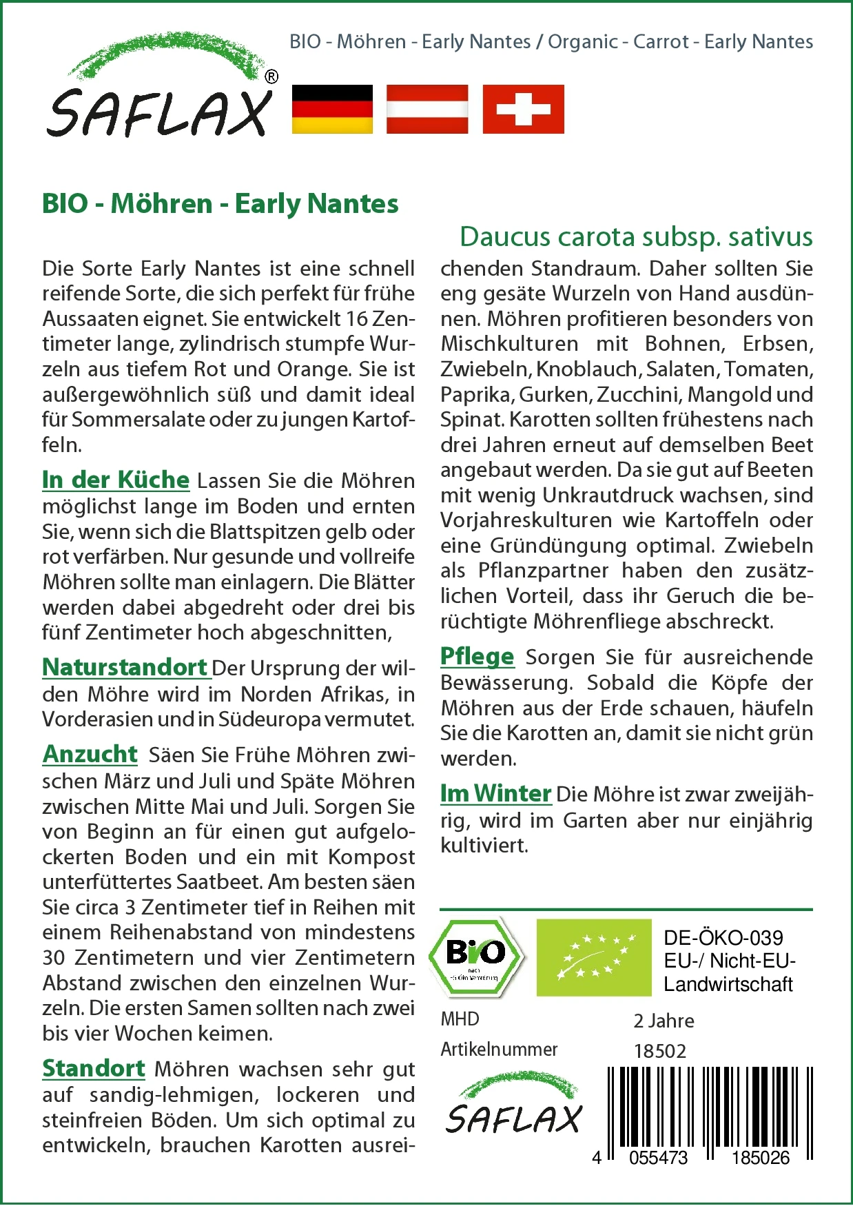 Möhre Early Nantes | BIO Möhrensamen Von Saflax 3 Möhre Early Nantes | BIO Möhrensamen Von Saflax