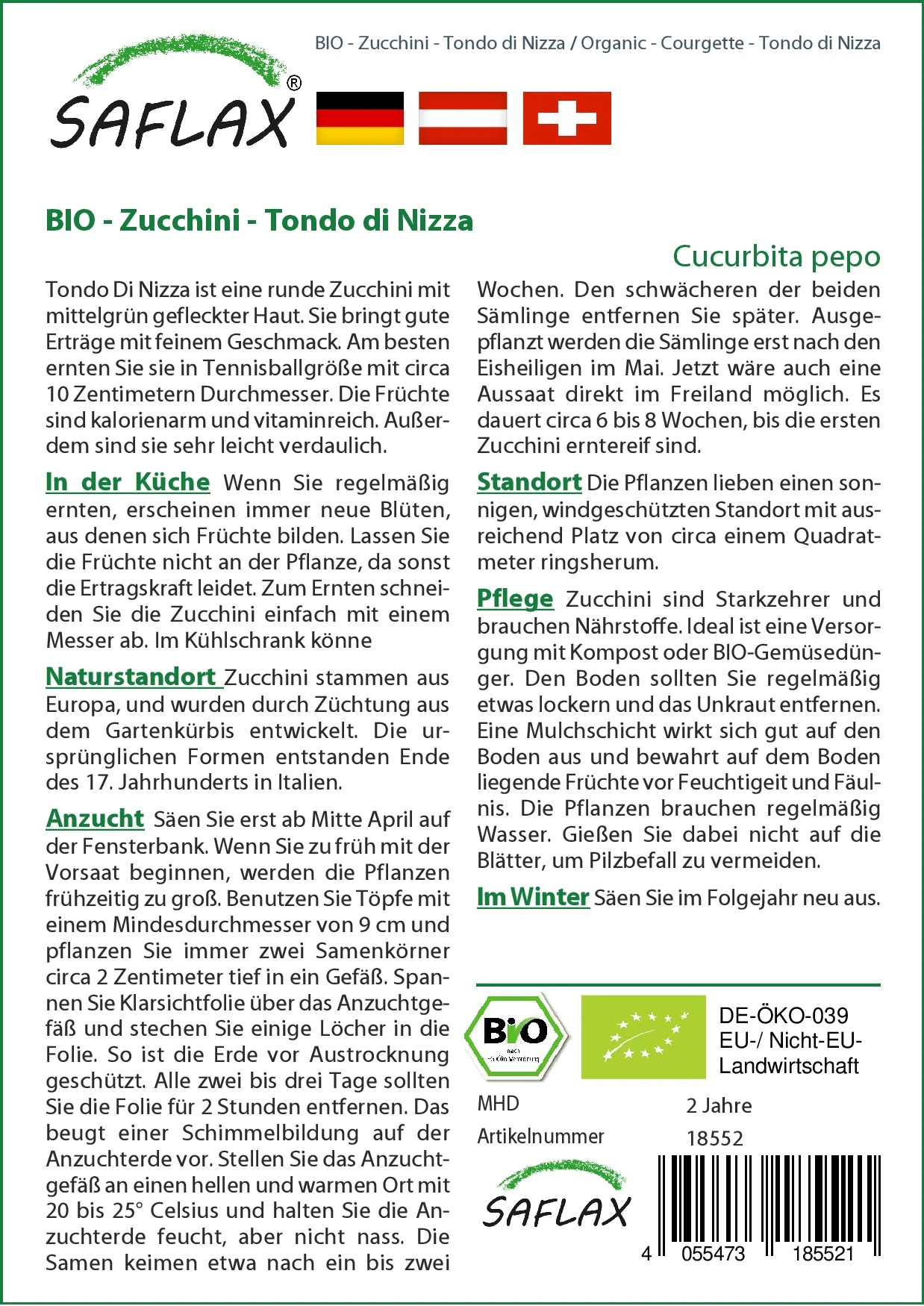 Zucchini Tondo Di Nizza | BIO Zucchinisamen Von Saflax 3 Zucchini Tondo Di Nizza | BIO Zucchinisamen Von Saflax