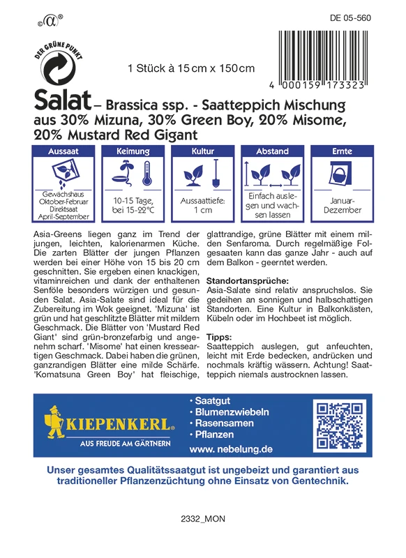 Salat Asia Spicy Green Mix (Saatteppich) | Salatsamen Von Kiepenkerl 4 Salat Asia Spicy Green Mix (Saatteppich) | Salatsamen Von Kiepenkerl – Bild 2