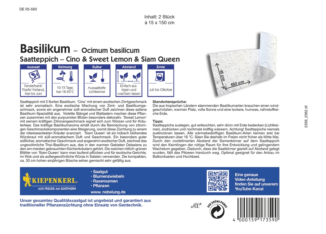 Basilikum Cino Sweet Lemon Siam Queen Doppeltüte (Saatteppich) | Basilikumsamen Von Kiepenkerl 4 Basilikum Cino Sweet Lemon Siam Queen Doppeltüte (Saatteppich) | Basilikumsamen Von Kiepenkerl – Bild 2