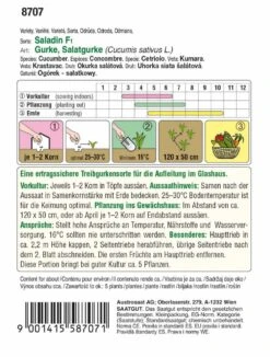 Salatgurke Saladin F1 | Glashausgurkensamen Von Austrosaat